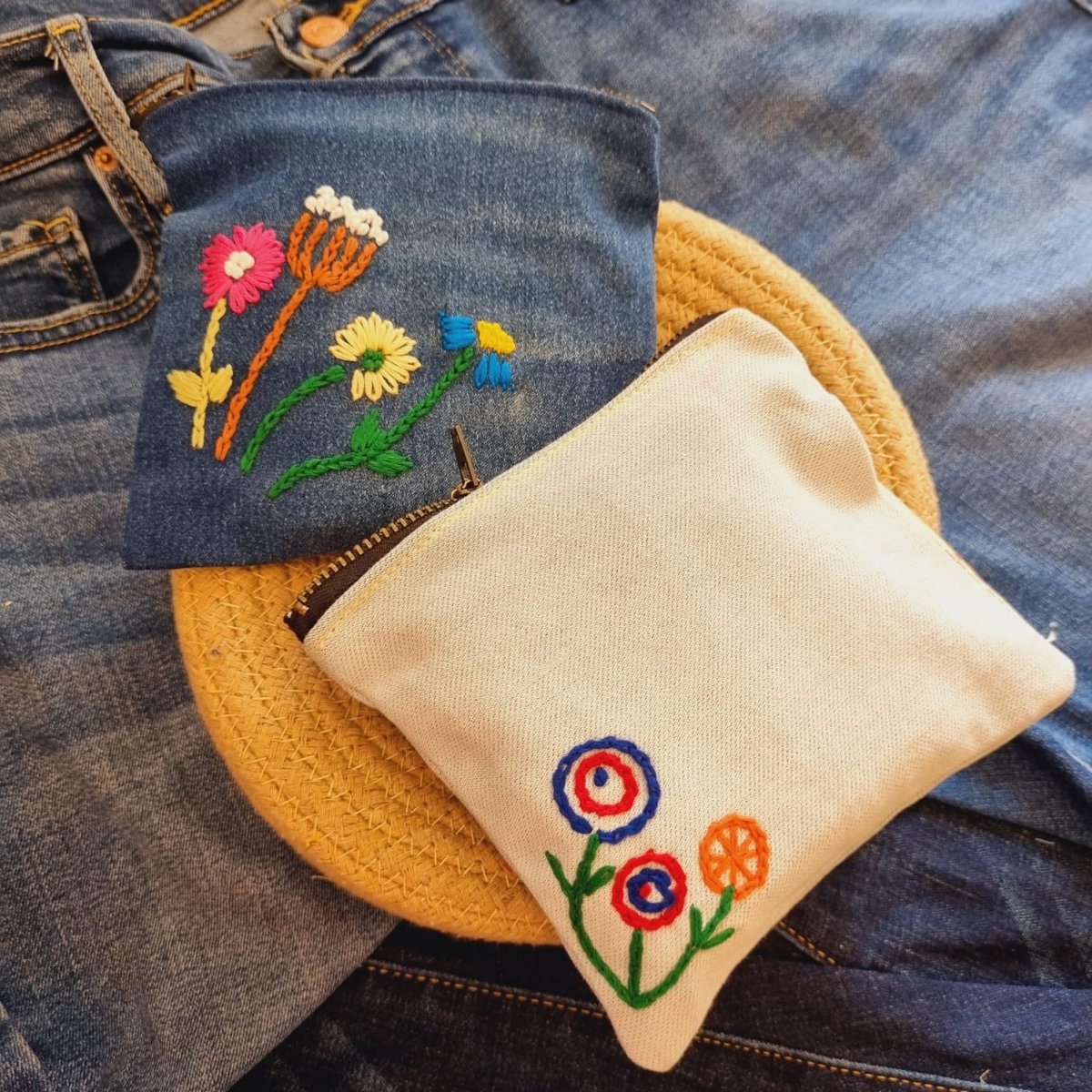 Upcycled Denim Pockets Combo | Set of 2 | Hand Embroidered | Verified Sustainable by Brown Living™