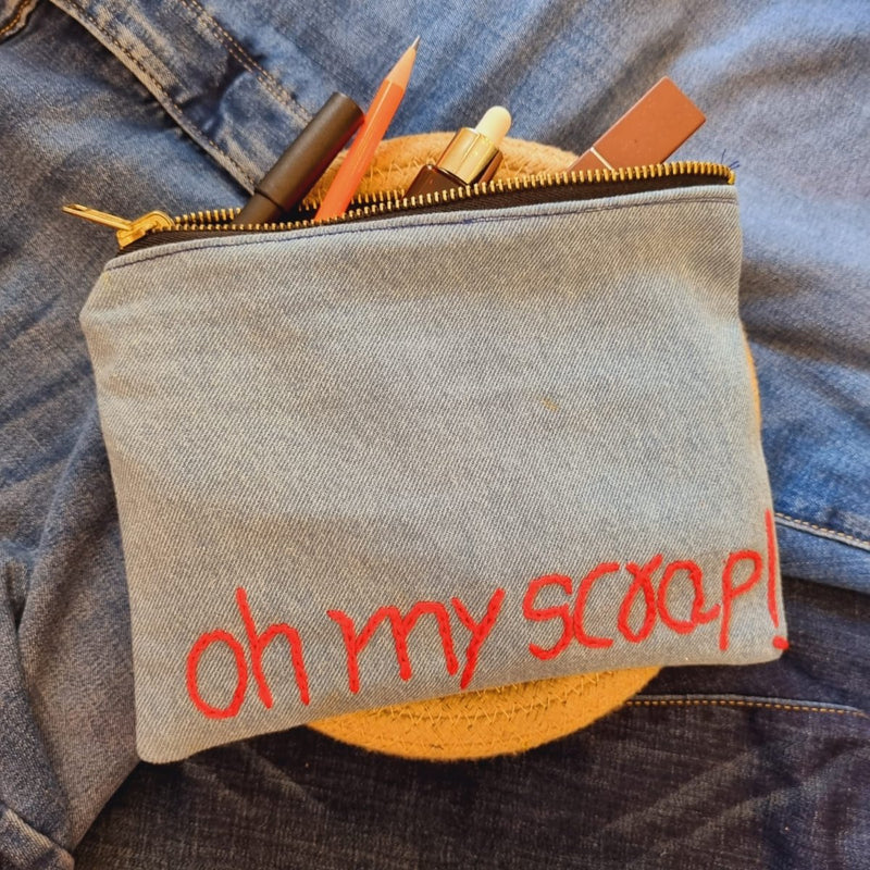 Buy Upcycled Denim Tote Pouch with Hand Embroidery | Shop Verified Sustainable Travel Organiser on Brown Living™