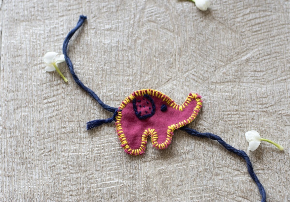 Upcycled Elephant Hand Embroidered Kids Rakhi | Verified Sustainable by Brown Living™