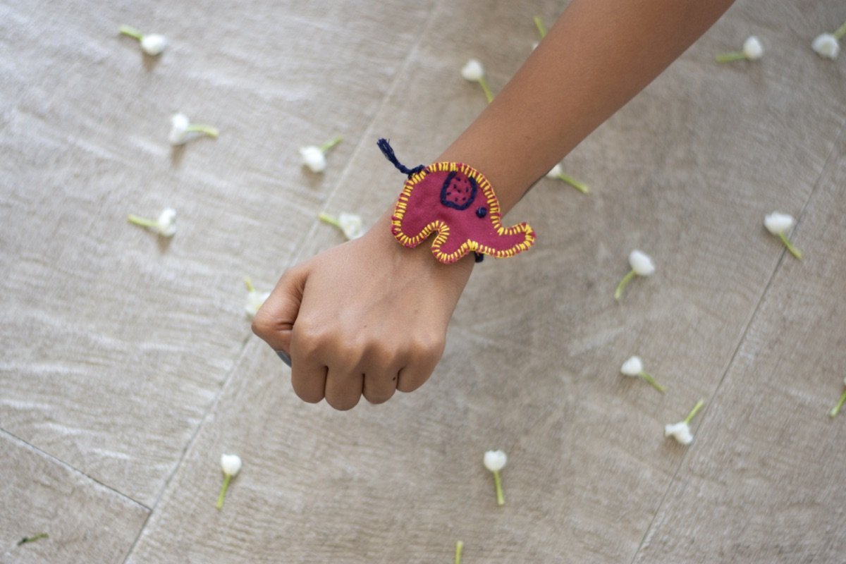 Upcycled Elephant Hand Embroidered Kids Rakhi | Verified Sustainable by Brown Living™