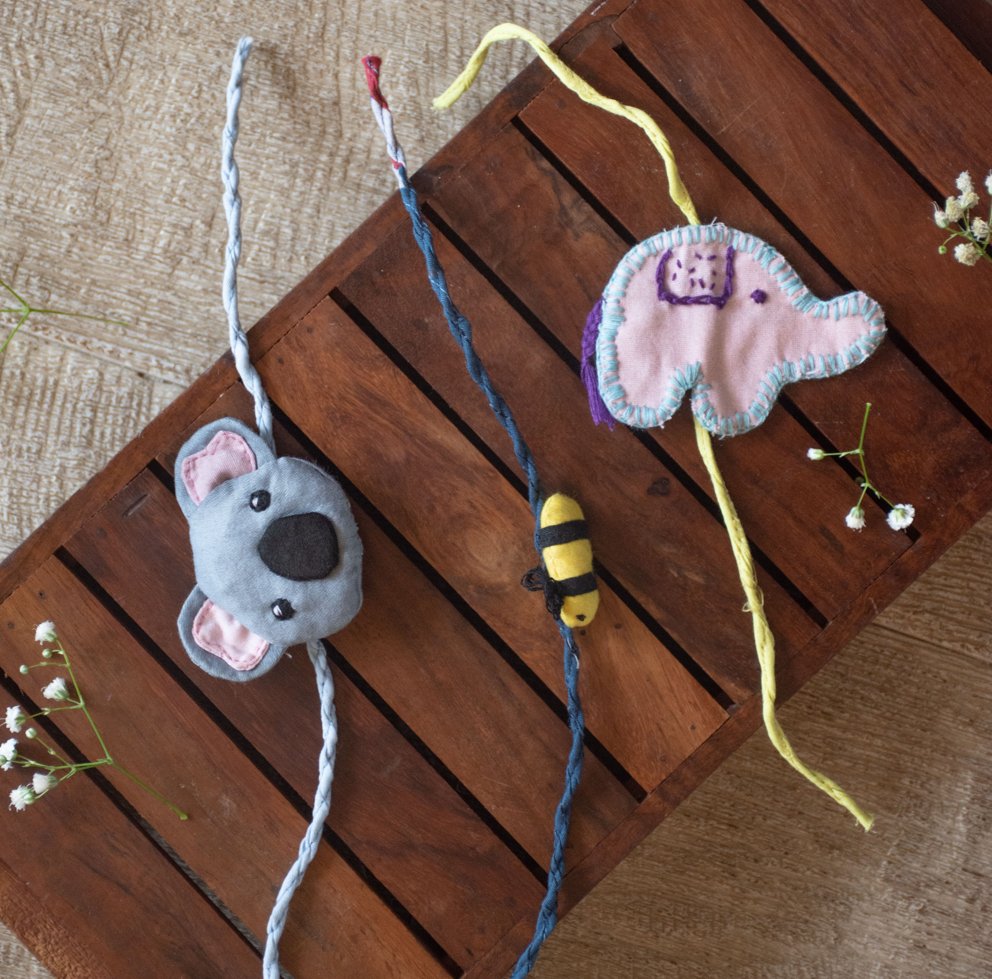 Upcycled Elephant Hand Embroidered Kids Rakhi | Verified Sustainable by Brown Living™