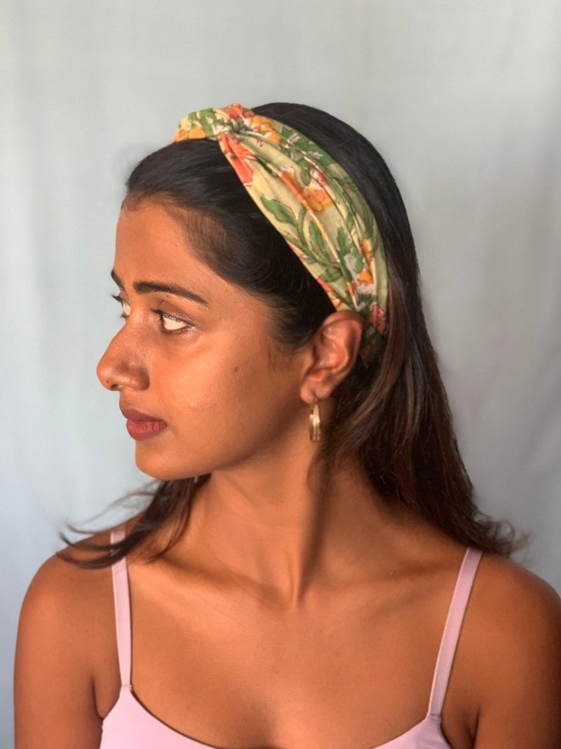 Buy Upcycled Floral Green Turban Hairband | Shop Verified Sustainable Womens Accessories on Brown Living™