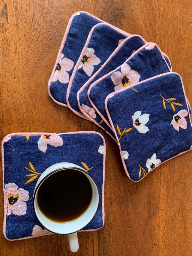 Buy Upcycled Flower Printed Fabric Coasters - Set of 6 | Shop Verified Sustainable Table Decor on Brown Living™