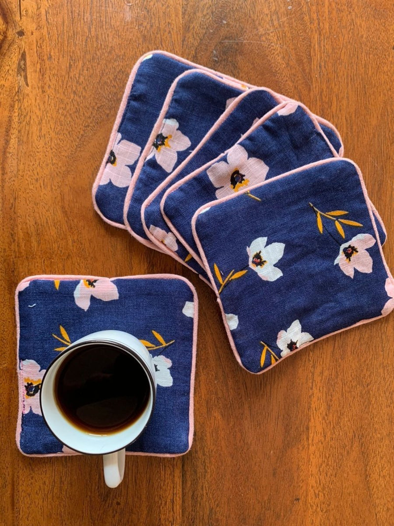 Buy Upcycled Flower Printed Fabric Coasters - Set of 6 | Shop Verified Sustainable Table Decor on Brown Living™