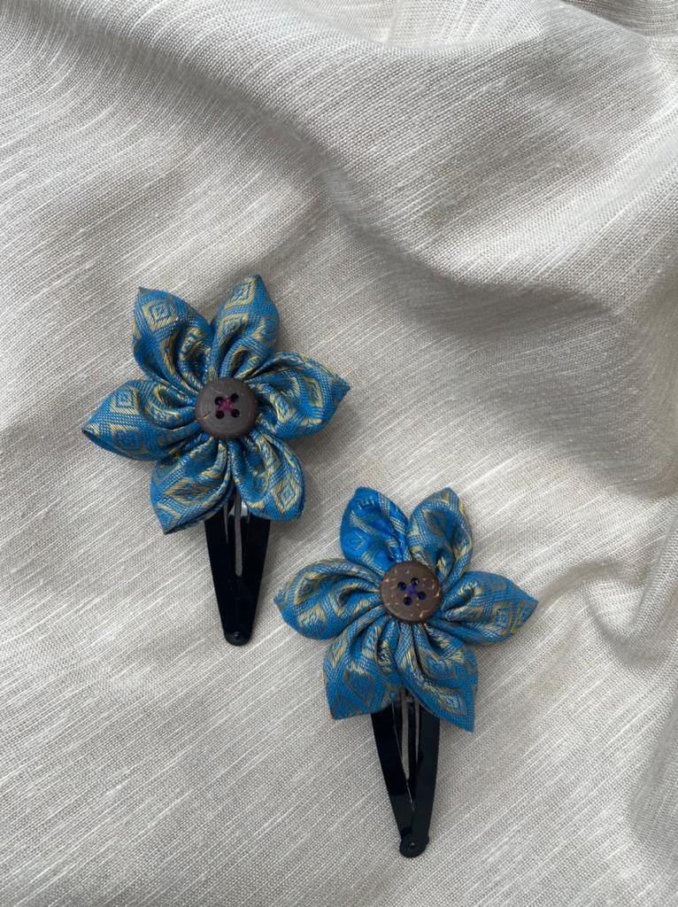 Buy Upcycled Golden Blue regular flower Clip Set | Shop Verified Sustainable Womens Accessories on Brown Living™