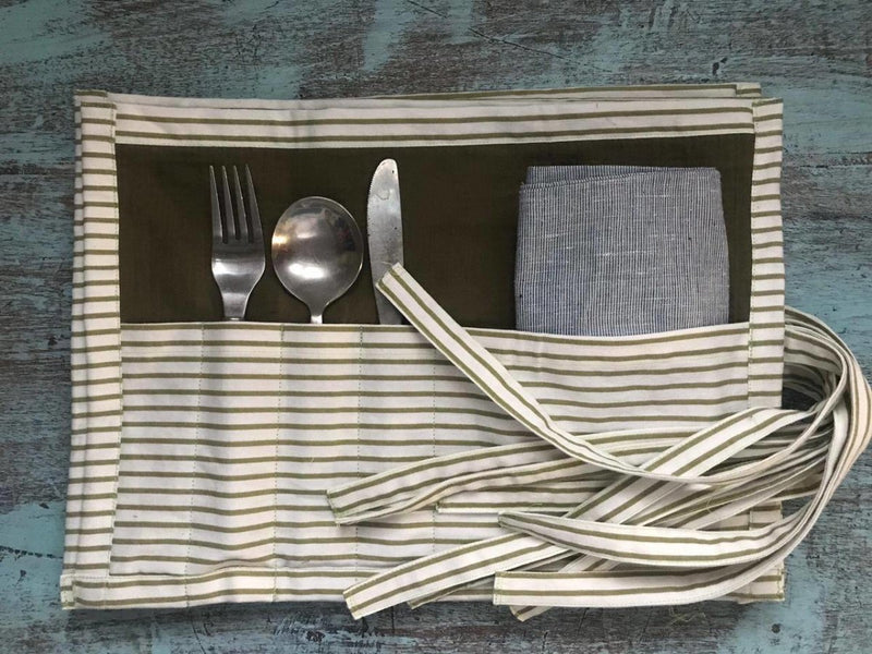 Buy Upcycled Green and White Stripes Cutlery Holder | Shop Verified Sustainable Products on Brown Living