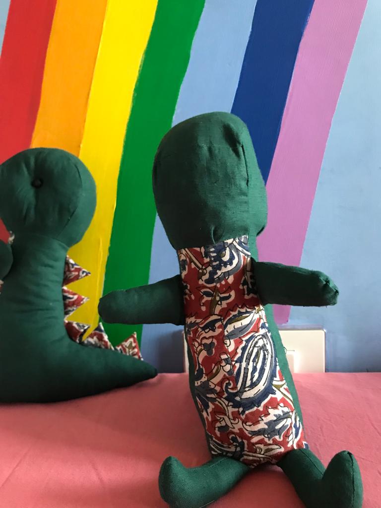 Buy Upcycled Green Dinosaur Doll Made with Fabric Scraps | Shop Verified Sustainable Sports & Games on Brown Living™