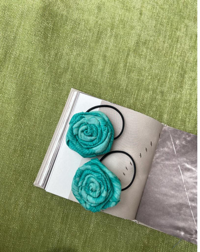 Buy Upcycled Green Rose flower rubberband Set | Shop Verified Sustainable Hair Styling on Brown Living™