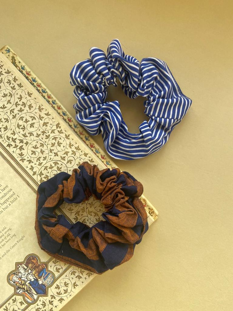 Buy Upcycled Hair Blue Tying Scrunchies - Set of 2 | Shop Verified Sustainable Hair Styling on Brown Living™