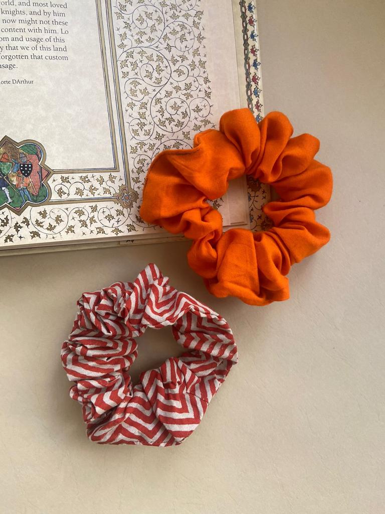 Buy Upcycled Hair Orange Tying Scrunchies - Set of 2 | Shop Verified Sustainable Hair Styling on Brown Living™