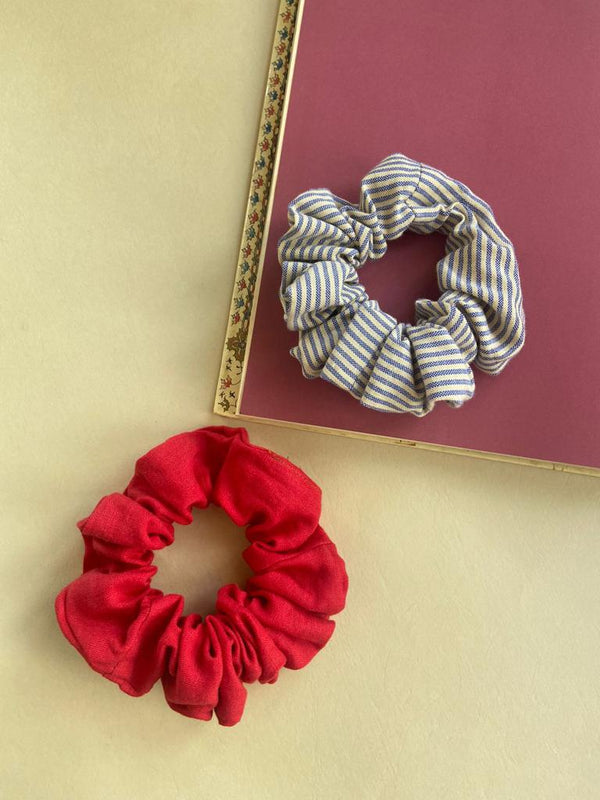 Buy Upcycled Hair Red Blue Tying Scrunchies - Set of 2 | Shop Verified Sustainable Hair Styling on Brown Living™