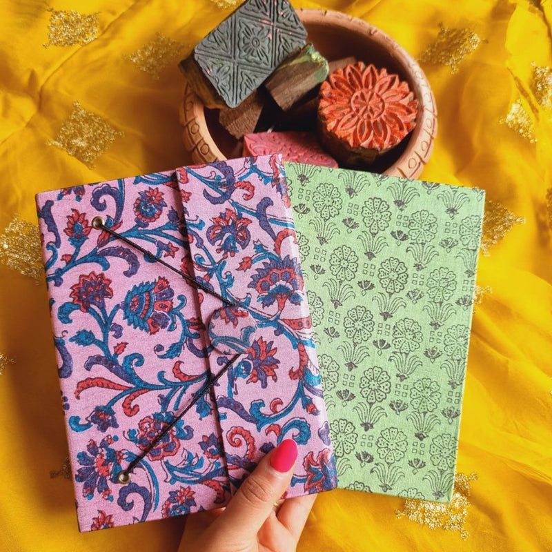 Buy Upcycled Handloom Fabric Journal (1 Button Diary 1 Hardbound Diary) | Shop Verified Sustainable Notebooks & Notepads on Brown Living™