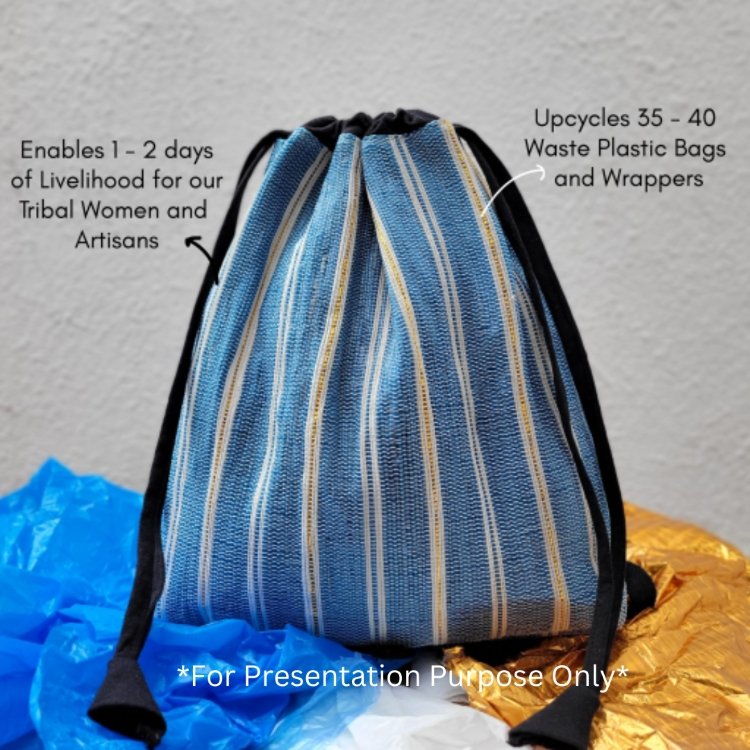 Buy Upcycled Handwoven Golden Blue Shimmer Light Back Pack | Shop Verified Sustainable Backpacks on Brown Living™