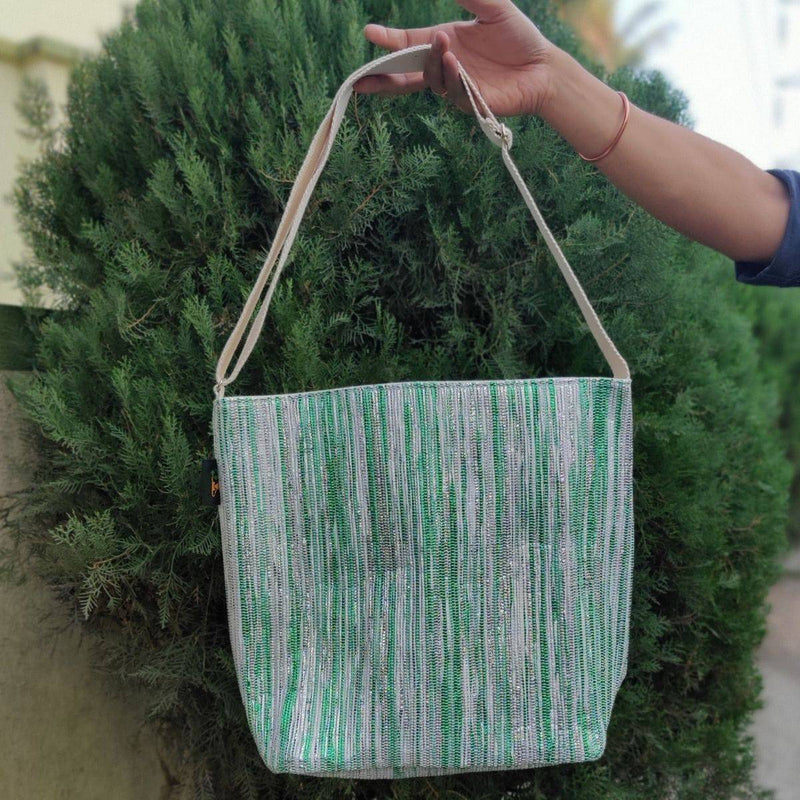Buy Upcycled Handwoven Jhola With Zip Tote | Shop Verified Sustainable Products on Brown Living