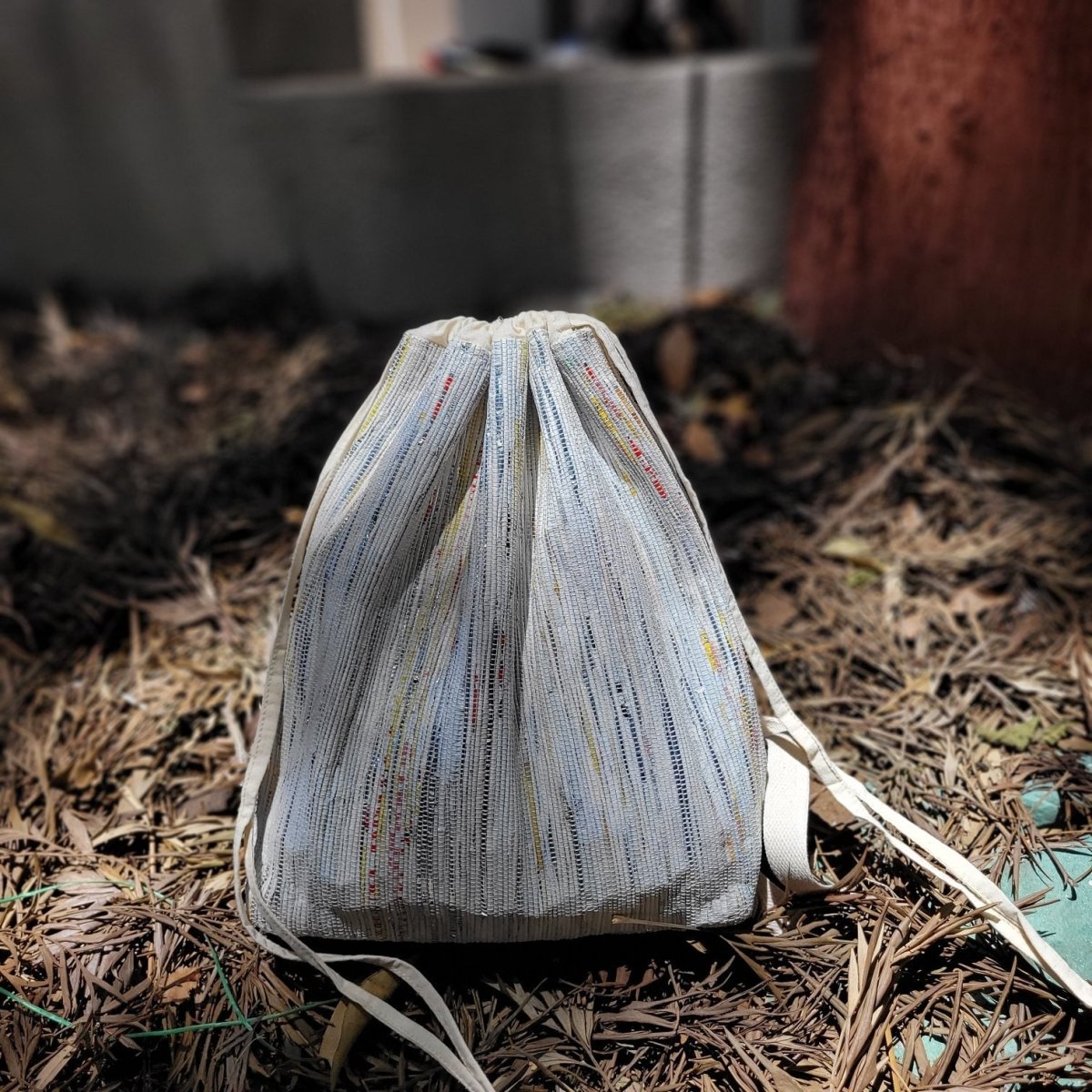 Upcycled Handwoven Shimmery white and Yellow Light Back Pack | Verified Sustainable by Brown Living™