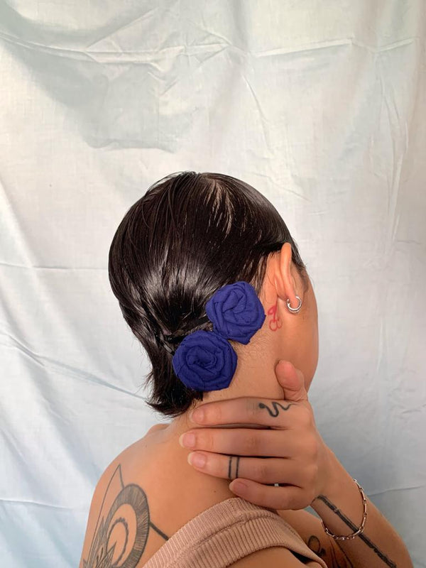 Buy Upcycled ink Blue Rose flower clip Set | Shop Verified Sustainable Products on Brown Living