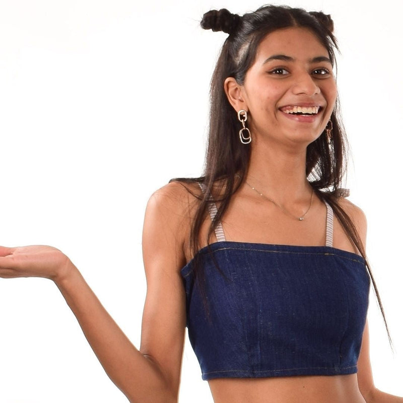 Buy Upcycled Khadi Denim Crop Top - Dark Blue | Shop Verified Sustainable Products on Brown Living