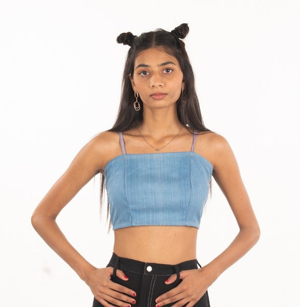 Buy Upcycled Khadi Denim Crop Top - Light Blue | Shop Verified Sustainable Womens Top on Brown Living™