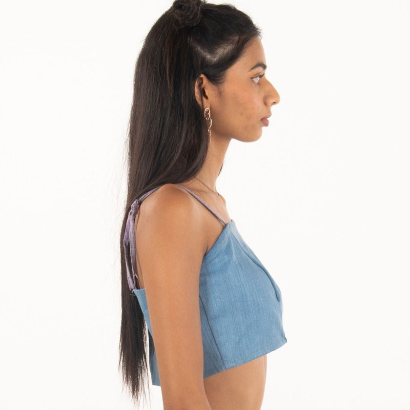 Buy Upcycled Khadi Denim Crop Top - Light Blue | Shop Verified Sustainable Products on Brown Living
