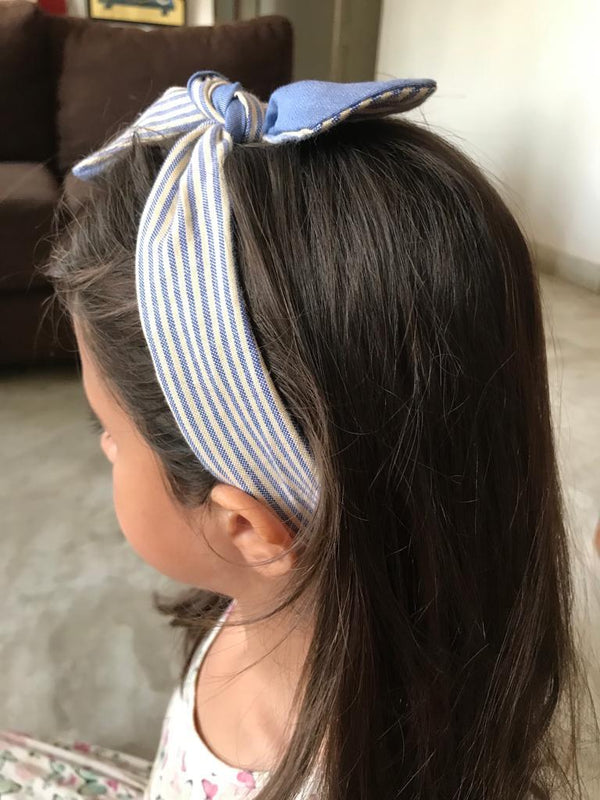 Buy Upcycled Kid's Blue Stripe Turban Hairband | Shop Verified Sustainable Womens Accessories on Brown Living™