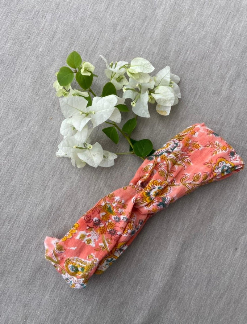 Buy Upcycled Light Orange floral Turban Hairband | Shop Verified Sustainable Womens Accessories on Brown Living™