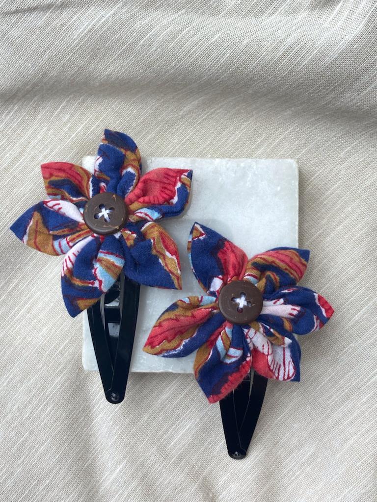 Buy Upcycled Maroon Blue Regular flower clip Set | Shop Verified Sustainable Hair Styling on Brown Living™