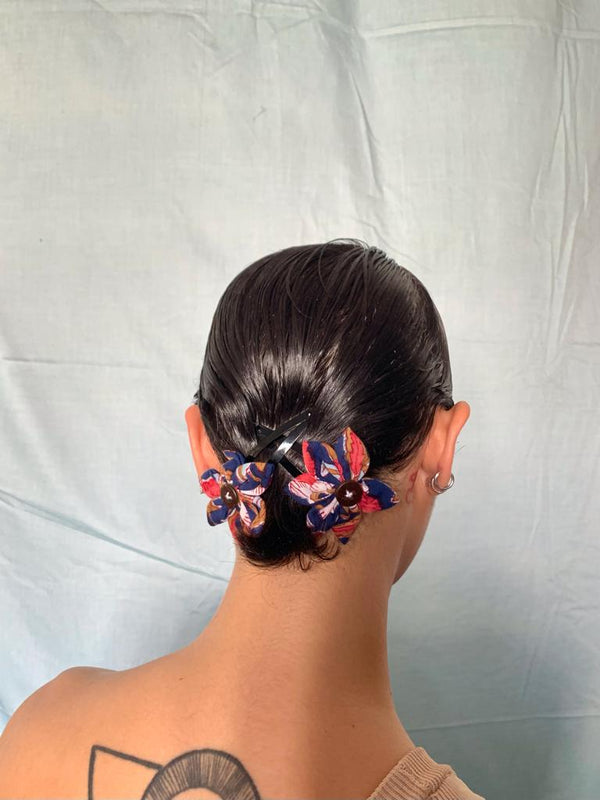 Buy Upcycled Maroon Blue Regular flower clip Set | Shop Verified Sustainable Hair Styling on Brown Living™