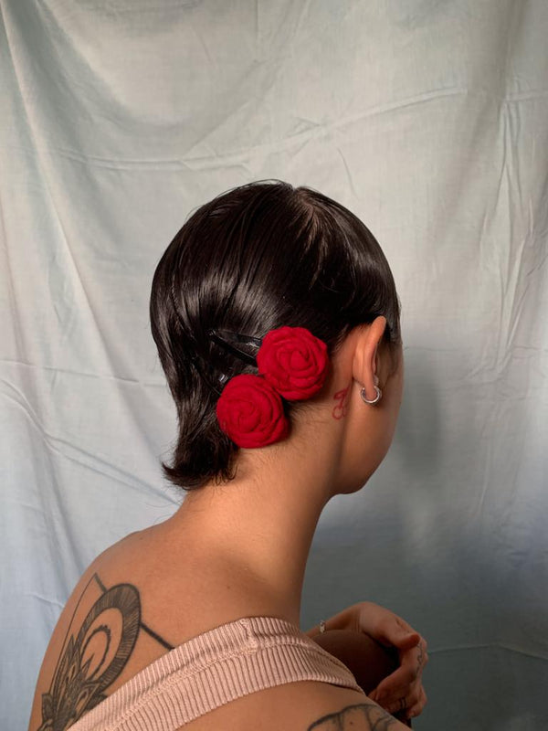 Buy Upcycled Maroon Rose flower clip Set | Shop Verified Sustainable Hair Styling on Brown Living™