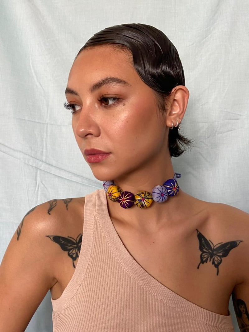 Buy Upcycled Multi colour stuffed flower Choker Necklace | Shop Verified Sustainable Womens Accessories on Brown Living™