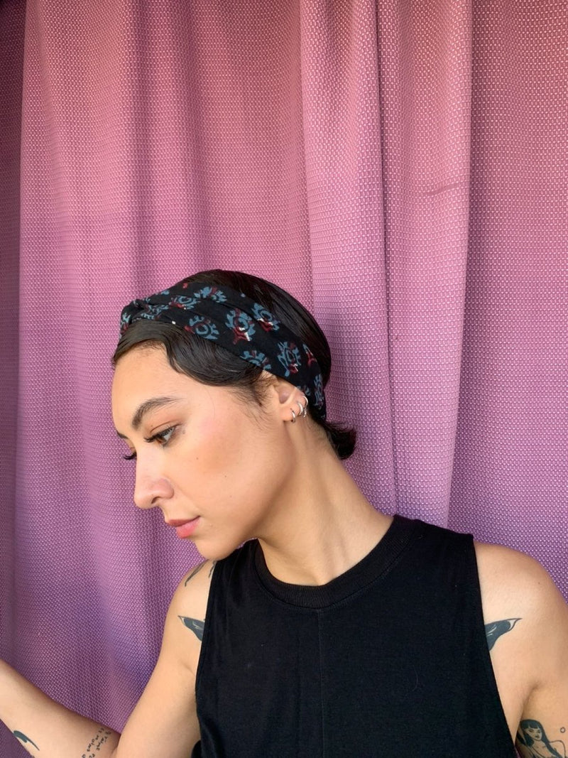 Buy Upcycled Navy Blue floral Turban Hairband | Shop Verified Sustainable Womens Accessories on Brown Living™