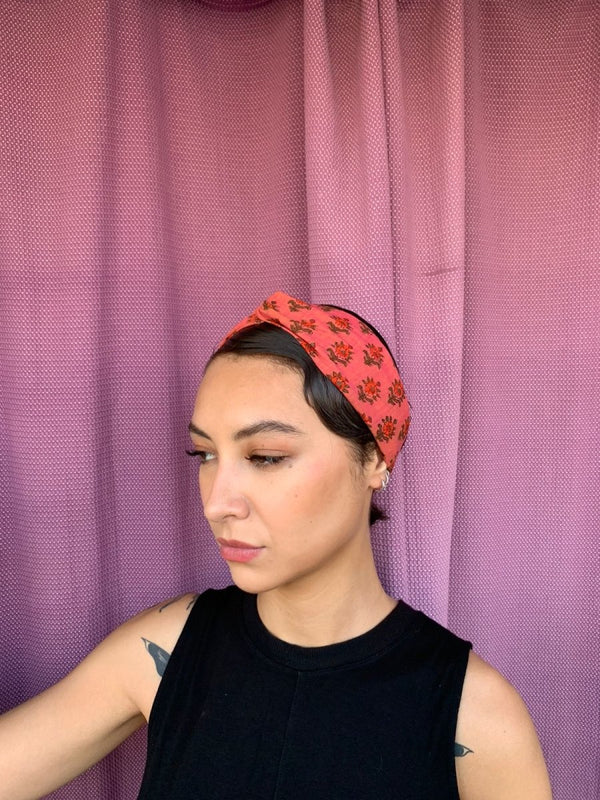 Buy Upcycled Orange floral Turban Hairband | Shop Verified Sustainable Womens Accessories on Brown Living™