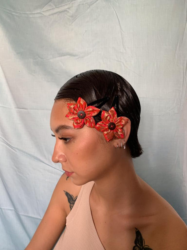 Buy Upcycled orange Regular flower clip Set | Shop Verified Sustainable Hair Styling on Brown Living™