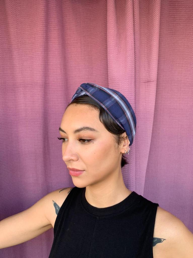 Buy Upcycled Blue Checks Turban Hairband | Shop Verified Sustainable Womens Accessories on Brown Living™