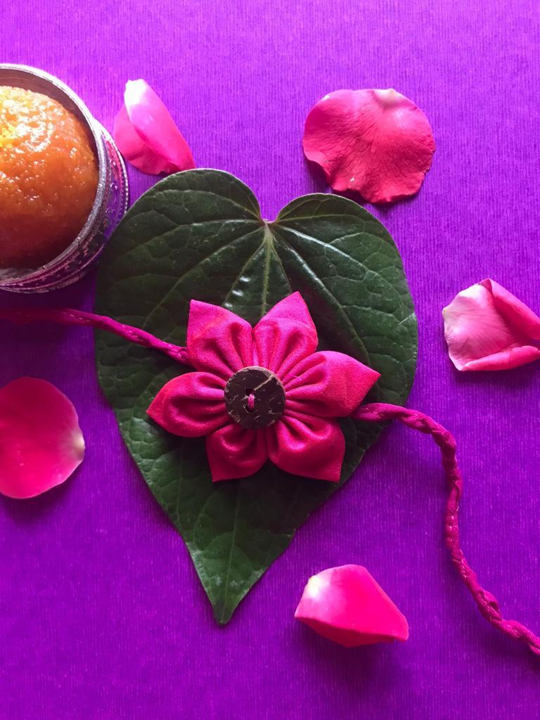 Buy Upcycled Pink Petal Flower Adult Rakhi | Shop Verified Sustainable Rakhi on Brown Living™