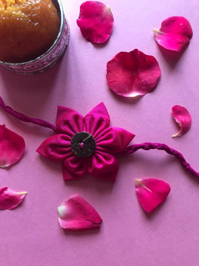 Buy Upcycled Pink Petal Flower Adult Rakhi | Shop Verified Sustainable Rakhi on Brown Living™
