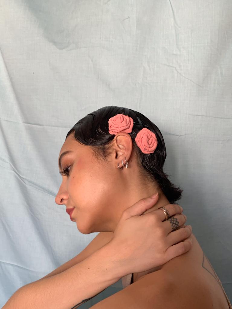 Buy Upcycled Pink Rose flower clip Set | Shop Verified Sustainable Hair Styling on Brown Living™