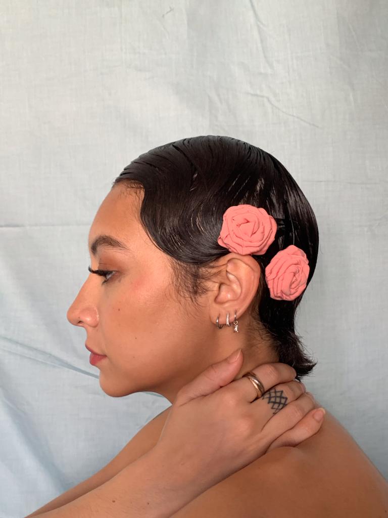 Buy Upcycled Pink Rose flower clip Set | Shop Verified Sustainable Hair Styling on Brown Living™