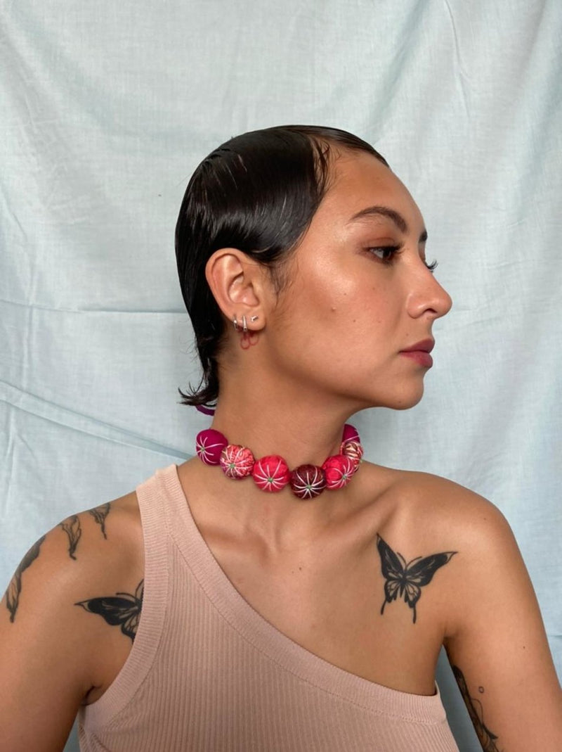 Buy Upcycled Pink stuffed flower Choker Necklace | Shop Verified Sustainable Womens Accessories on Brown Living™