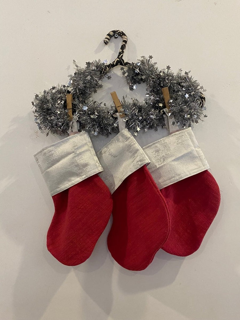 Buy Upcycled Red Christmas Stockings- Christmas Decor | Shop Verified Sustainable Decor & Artefacts on Brown Living™