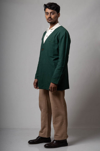 V - Neck Jacket | Green colour | Verified Sustainable by Brown Living™