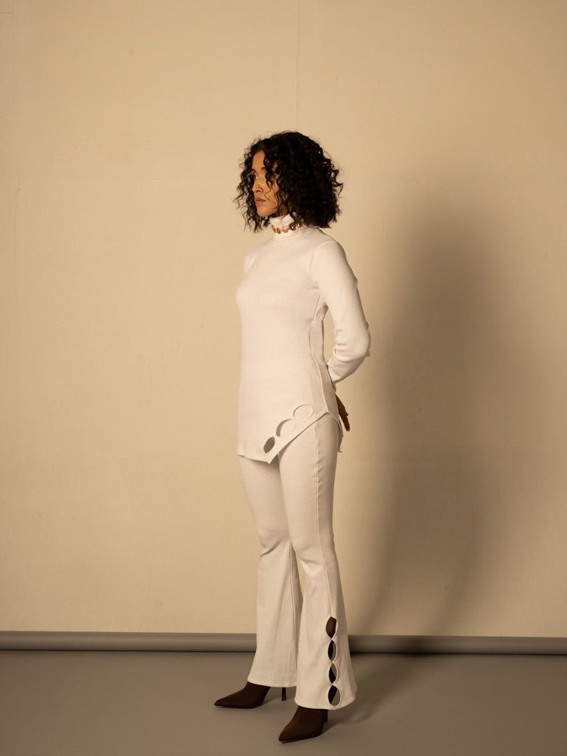 Valentina Co - ord Set with Cut Out Detail Asymmetrical White | Verified Sustainable by Brown Living™