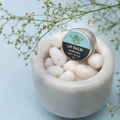 Vanilla Rose Lip Balm 6 gm with Natural Oils – Lip Balms on Brown Living™. SKU: 231 - 09465 - SKULB - VR - 01. Img 1.