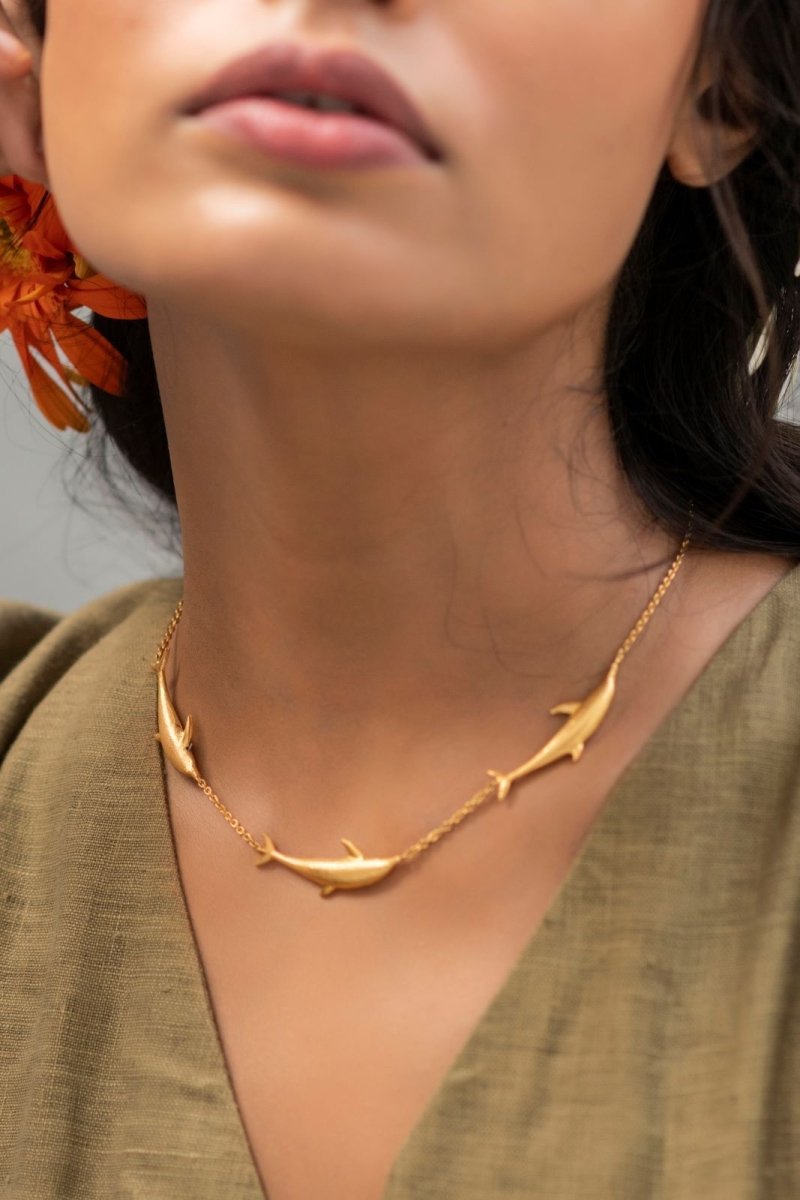 Buy Vaquita Dolphin Brass Necklace - Gold | Shop Verified Sustainable Products on Brown Living