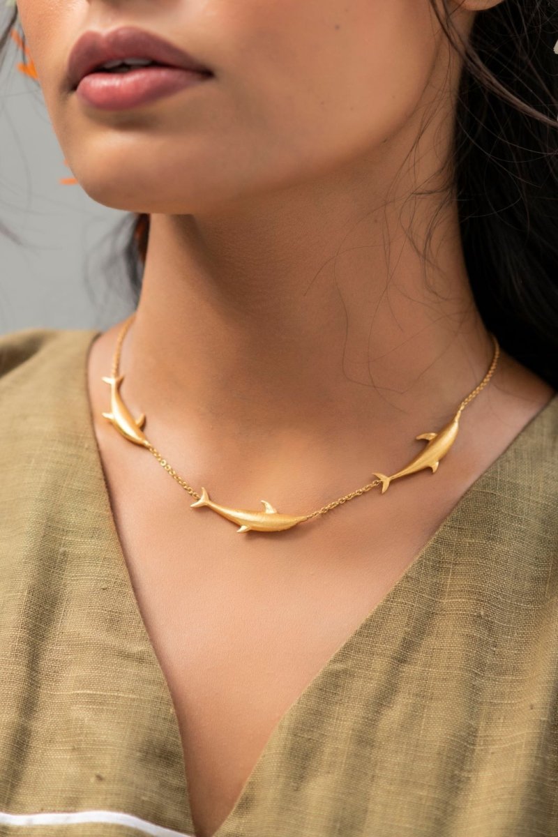 Buy Vaquita Dolphin Brass Necklace - Gold | Shop Verified Sustainable Products on Brown Living