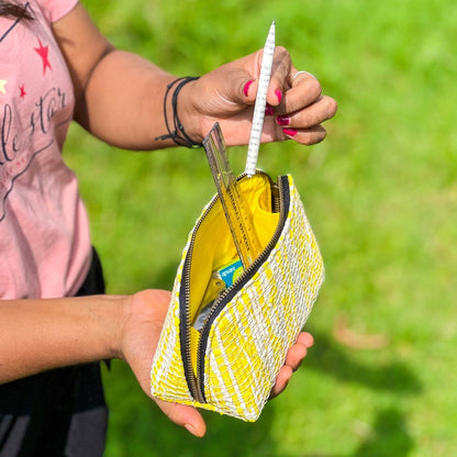 Vibrant Organizer Zip Bag | Small Size | Travel friendly | Light weight | Washable | Upcycled from plastic wrappers | Verified Sustainable by Brown Living™