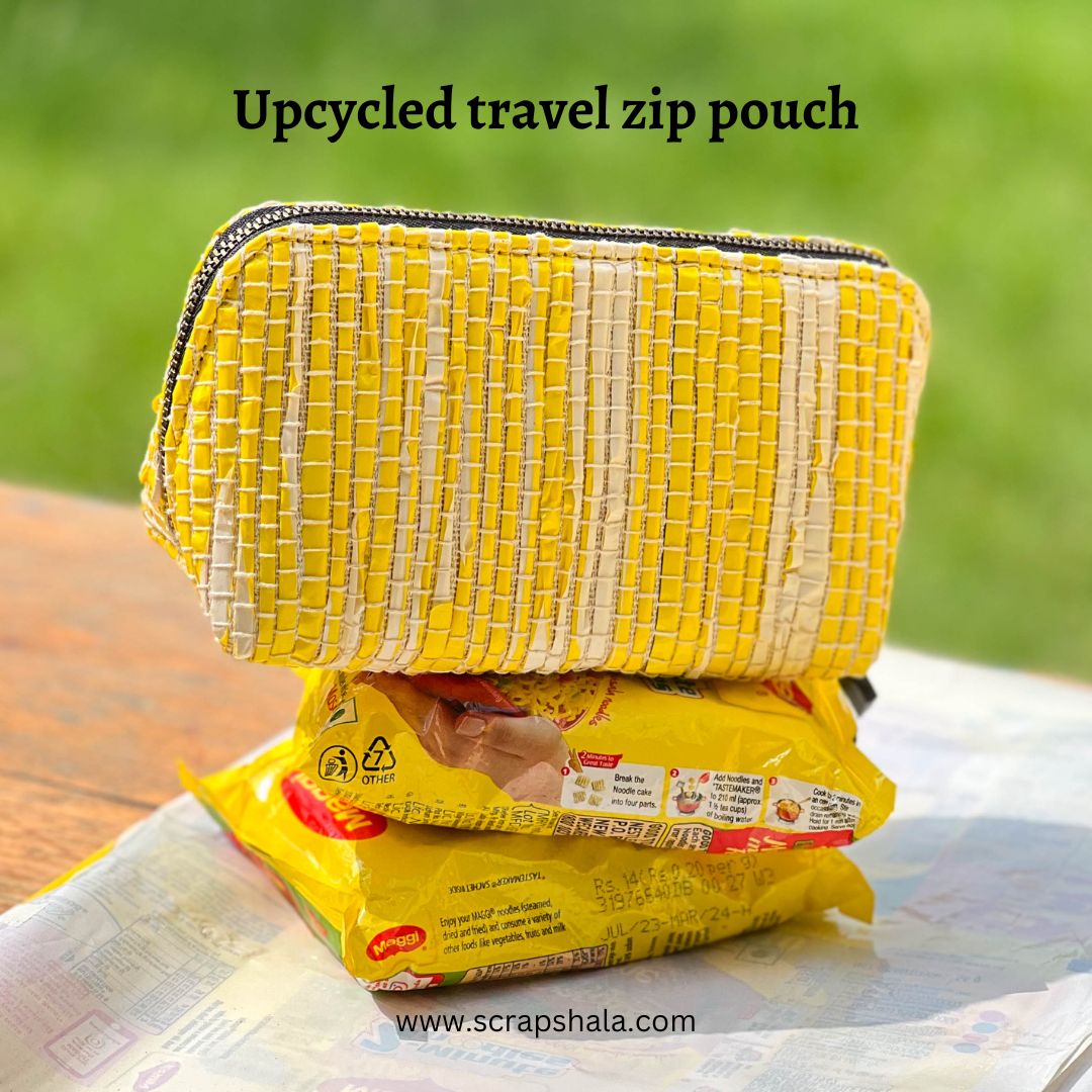 Vibrant Organizer Zip Bag | Small Size | Travel friendly | Light weight | Washable | Upcycled from plastic wrappers | Verified Sustainable by Brown Living™