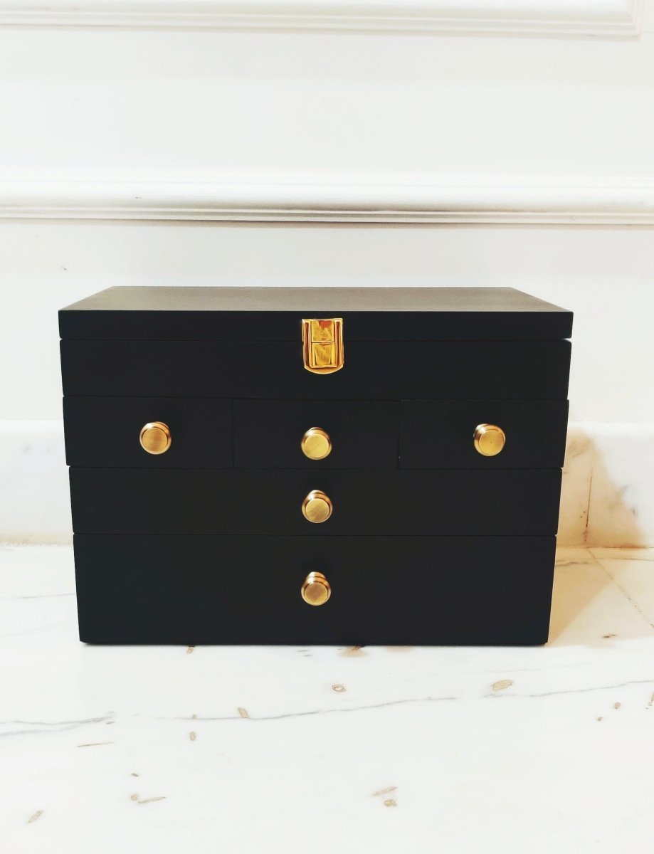 Vintage Wooden Cosmetic/Stationary Closed Organizer Drawers - Black | Verified Sustainable by Brown Living™