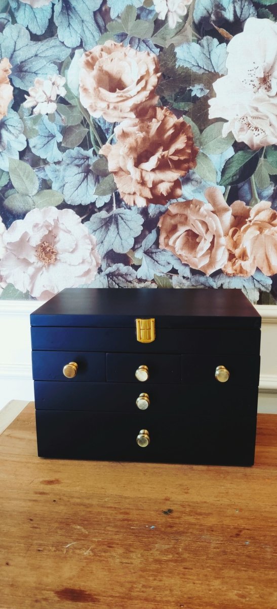 Vintage Wooden Cosmetic/Stationary Closed Organizer Drawers - Black | Verified Sustainable by Brown Living™