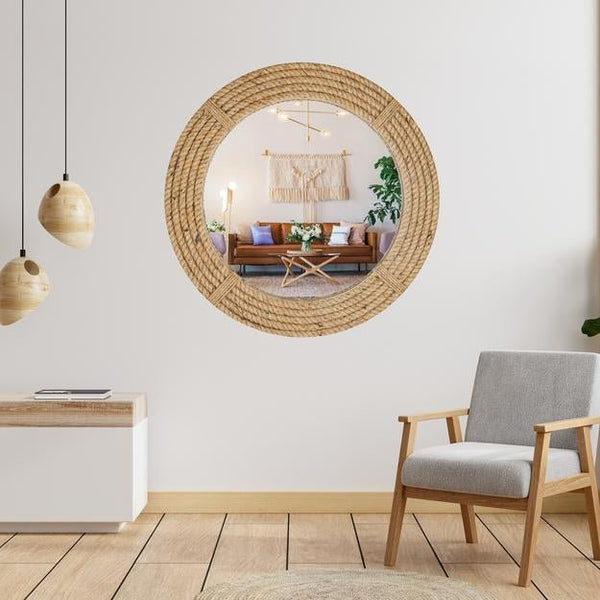 Buy Vintage Wooden Rope Look Hardwood Round Wall Mount Mirror | Shop Verified Sustainable Wall Decor on Brown Living™