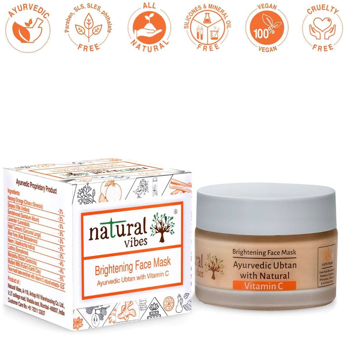 Vitamin C Brightening Face Pack 50g – Face Pack by Natural Vibes available on Brown Living™. . SKU: 063 - 01384 - NV_vita_c_brightening_face_mask_50g. Img 3.